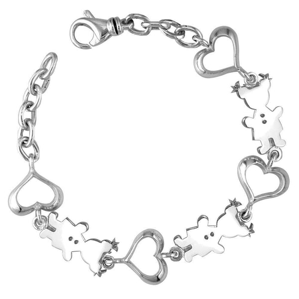 Classic Kids Sterling Silver Heart Charm Bracelet, 3 Girls