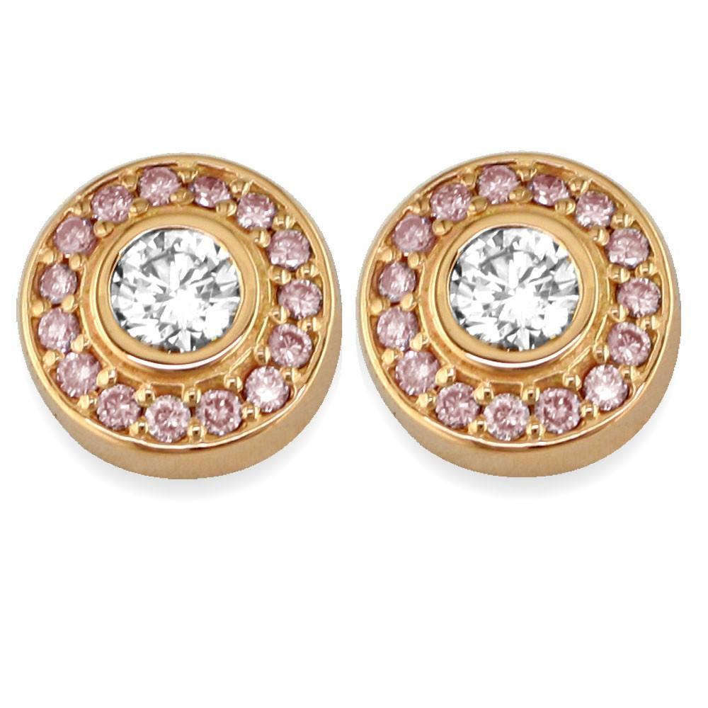 Diamond Bezel Earrings in 18K with Pink Diamonds