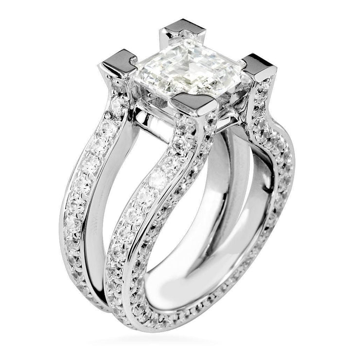 Princess Cut Diamond Engagement Ring Setting in 14K White Gold, 2.50CT