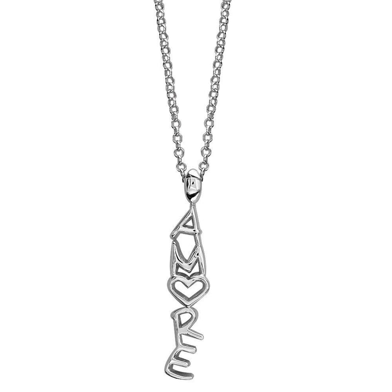 Amore Heart Charm in Sterling Silver, 18 Inches Total Length