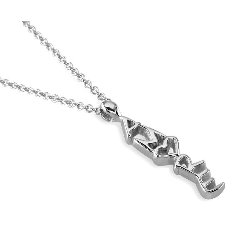 Amore Heart Charm in Sterling Silver, 18 Inches Total Length