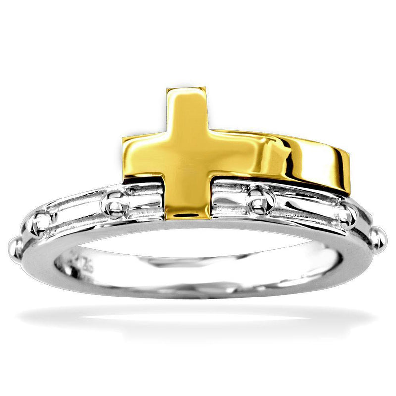 14K Yellow and White Gold Rosary Beads Ring