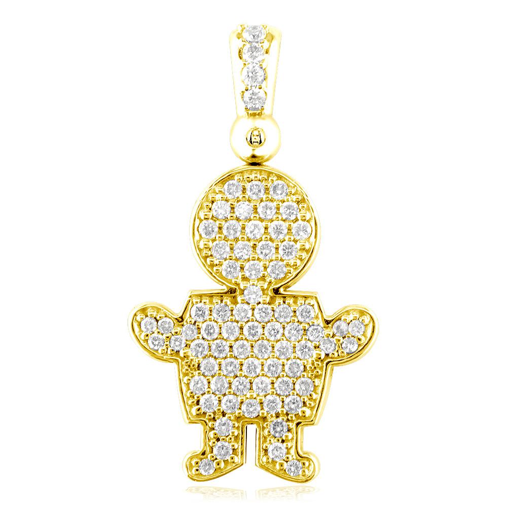 Extra Large Diamond Kids Sziro Boy Pendant for Mom, Grandma in 18k Yellow Gold