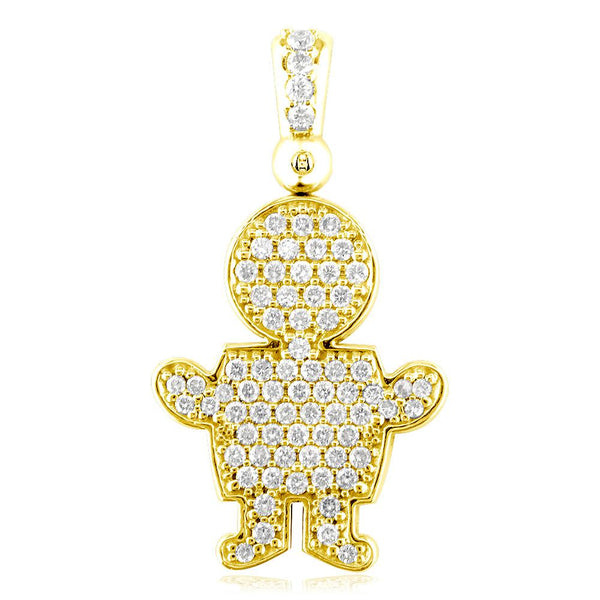 Extra Large Diamond Kids Sziro Boy Pendant for Mom, Grandma in 18k Yellow Gold