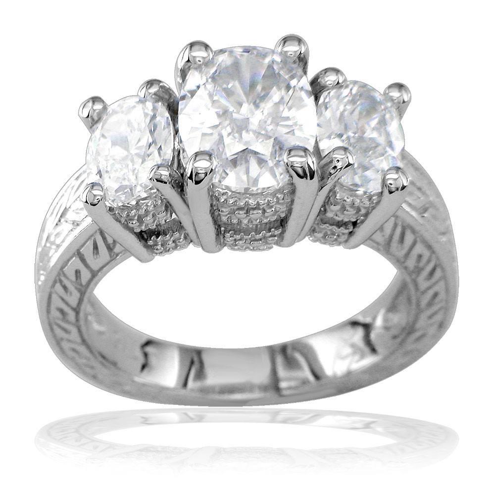 Three Stone Oval Diamonds Engagement Ring Setting, 1.5CT Total Sides in 14k White Gold