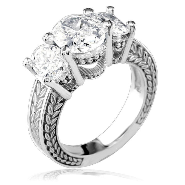 Three Stone Oval Diamonds Engagement Ring Setting, 1.5CT Total Sides in 14k White Gold