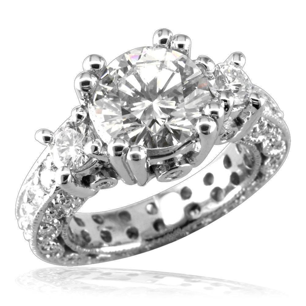 Round Diamond Engagement Ring Setting, 1.6CT Total Sides in 14K White Gold