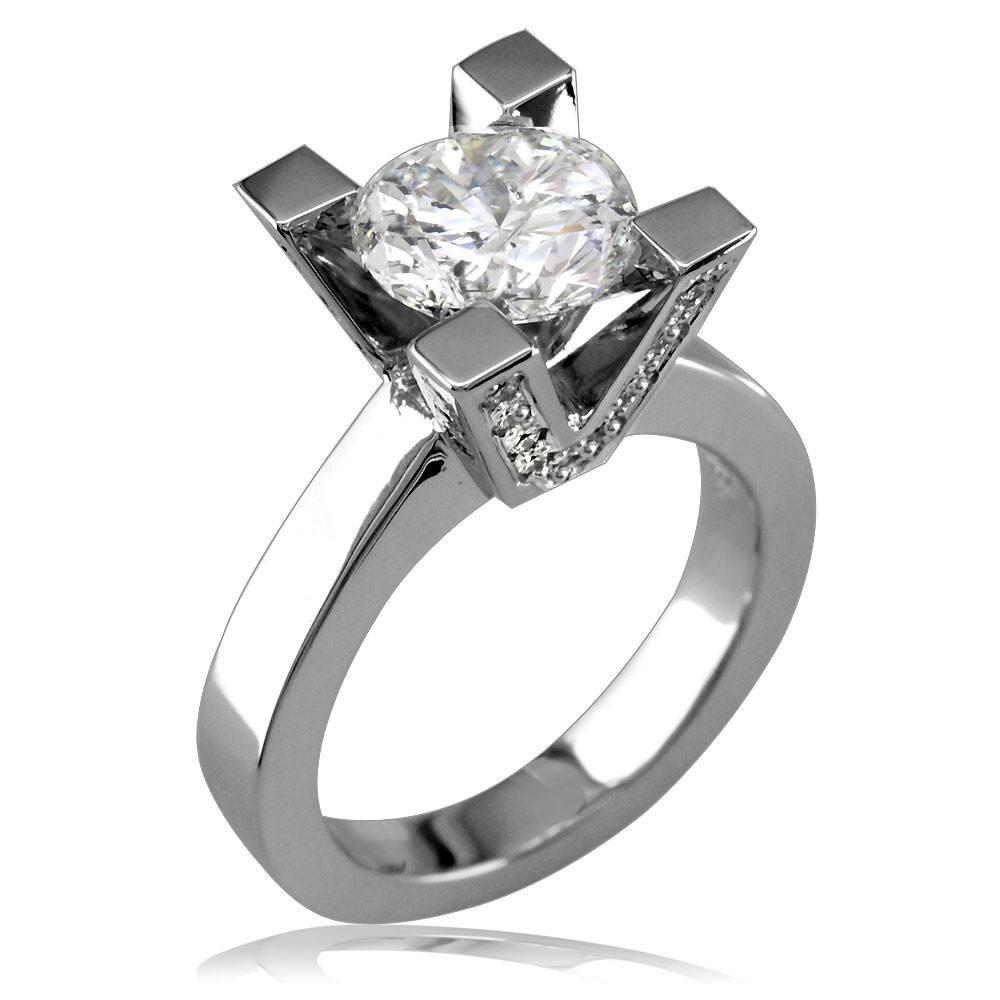 Diamond Engagement Ring Setting with Round Diamond Side Stones On Prongs E/W-Z2943Pl