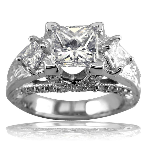 Three Stone Princess Cut Diamonds Anniversary Ring Setting, 1.10CT in 14k White Gold