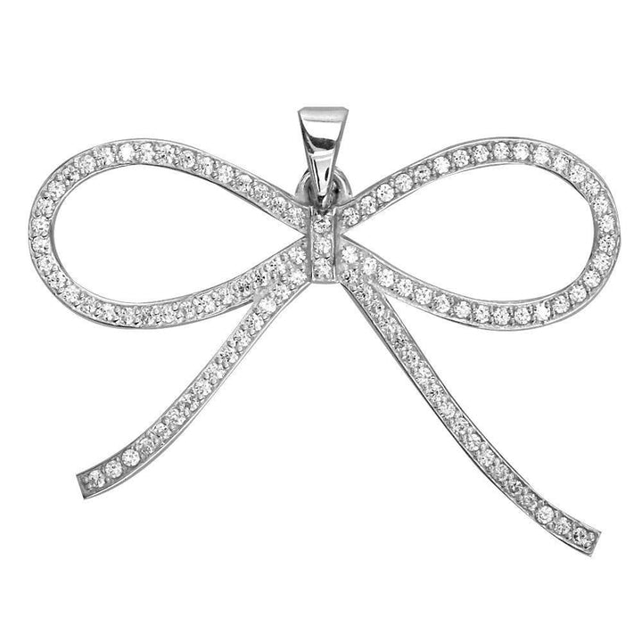 Cubic Zirconia Bow Pendant, 30mm in Sterling Silver