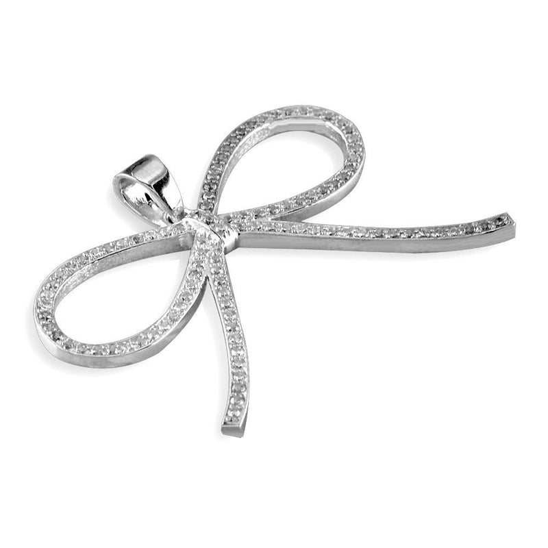 Cubic Zirconia Bow Pendant, 30mm in Sterling Silver