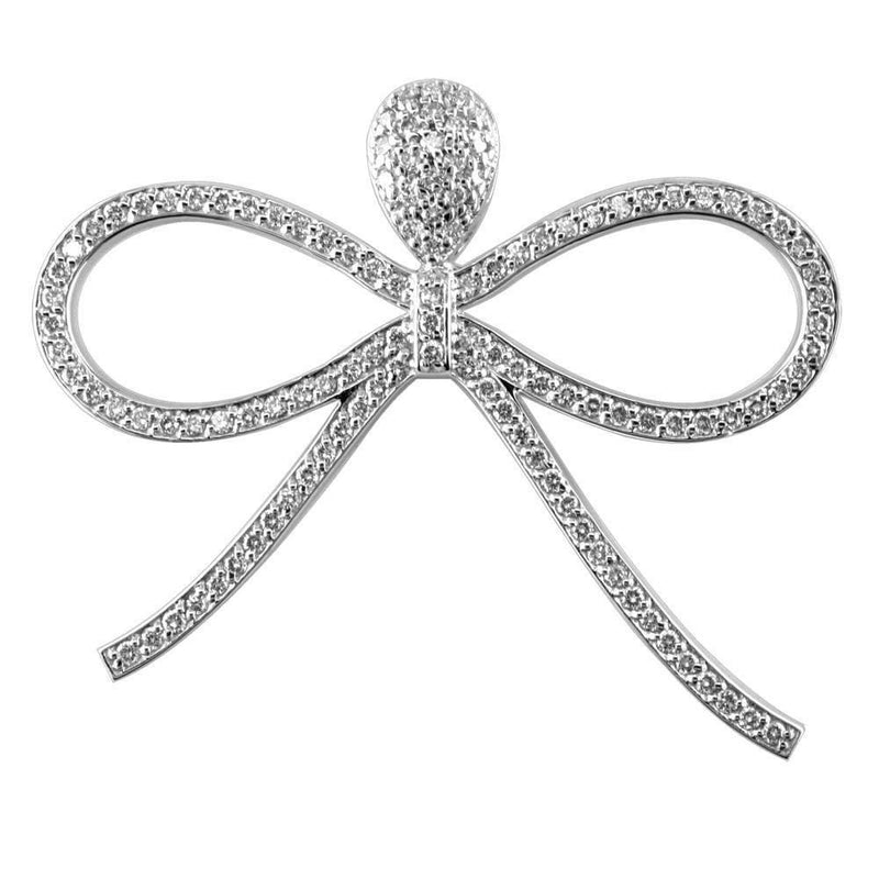 Diamond Bow Pendant, 30mm in 14K White Gold