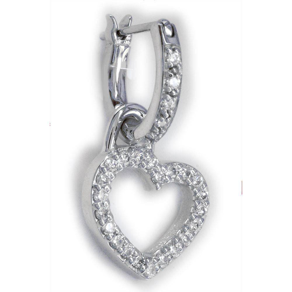 Large Diamond Heart Drop Earrings On Hoops, 1.03CT in 14k White Gold