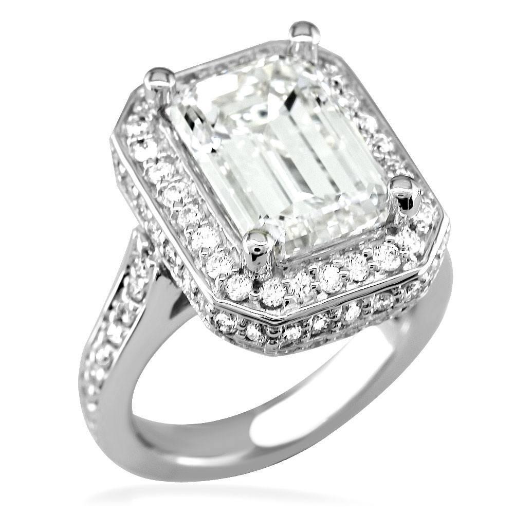 Emerald Cut Diamond Halo Engagement Ring Setting in 14K White Gold, 2.0CT