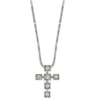 Small Square Diamond Cross and Chain in 14K White Gold,18"