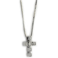 Small Square Diamond Cross and Chain in 14K White Gold,18"