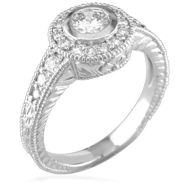 Complete Round Diamond Halo Engagement Ring in 14K White Gold, 0.45CT Center