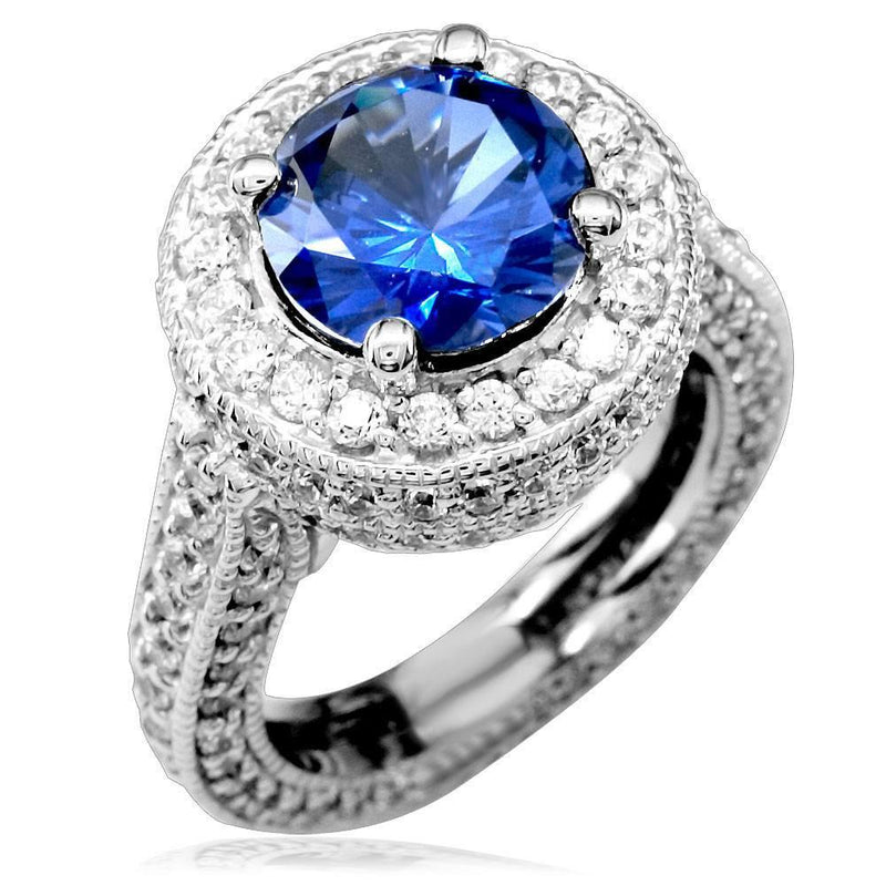 Ladies Diamonds All-Over Ring with Sapphire Center Stone