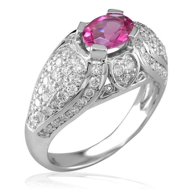 Oval Pink Tourmaline and Diamond Ring in 18K White Gold