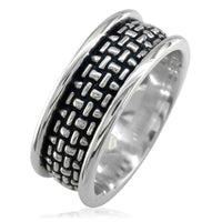 Woven Band with Black Finish, 9mm, Sterling Silver