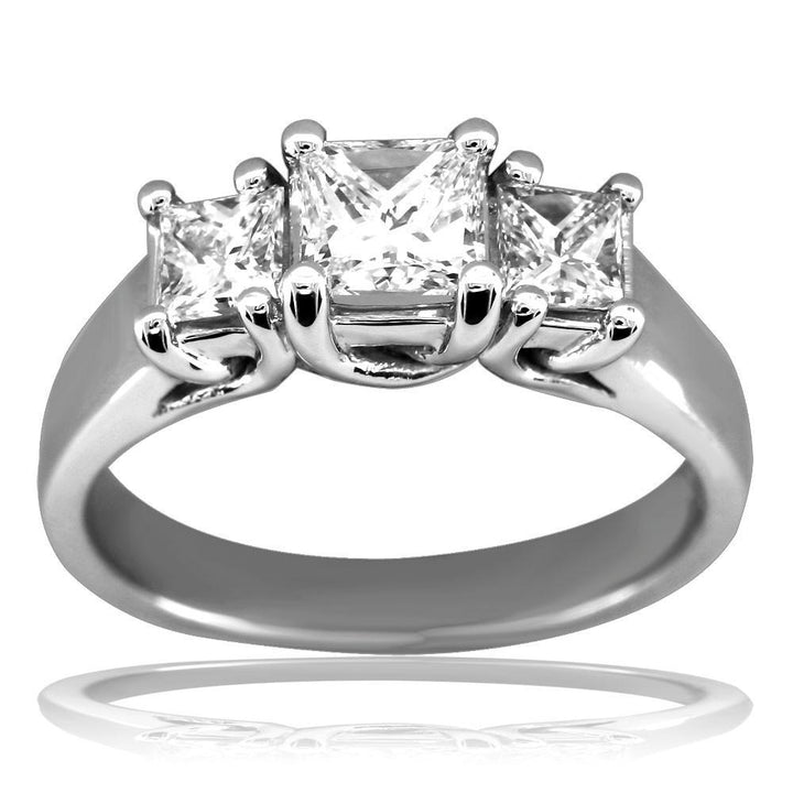Complete 3 Stone Princess Cut Diamonds Anniversary Ring, 1.0CT in 14k White Gold