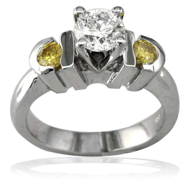 Complete Round Diamond and Yellow Sapphire Engagement Ring in 14K White Gold, 0.30CT Center