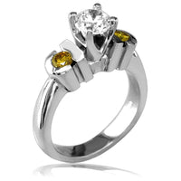 Complete Round Diamond and Yellow Sapphire Engagement Ring in 14K White Gold, 0.30CT Center