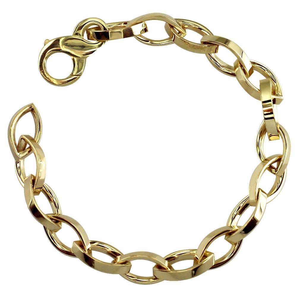Flat Edge Marquise Link Bracelet in 14k Yellow Gold