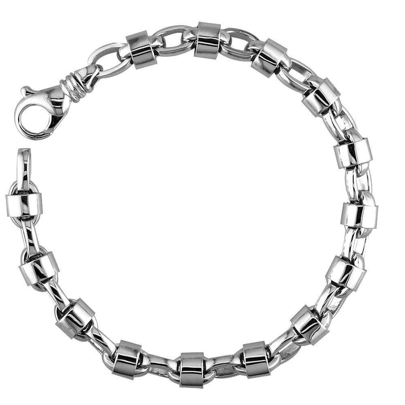 Mens Oval Link Bracelet with Round Jackets in Sterling Silver