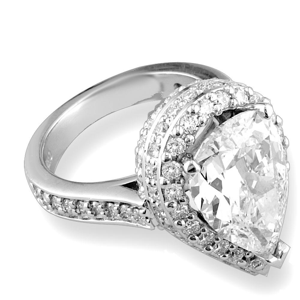 Pear Shape Diamond Halo Engagement Ring Setting in 14K White Gold, 2.0CT