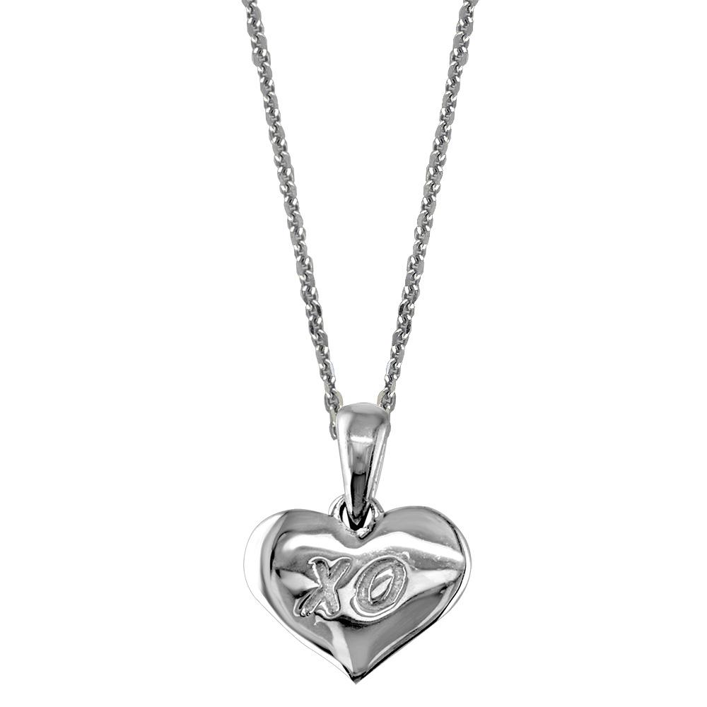 Small XO Engraved Heart Charm and Chain in Sterling Silver