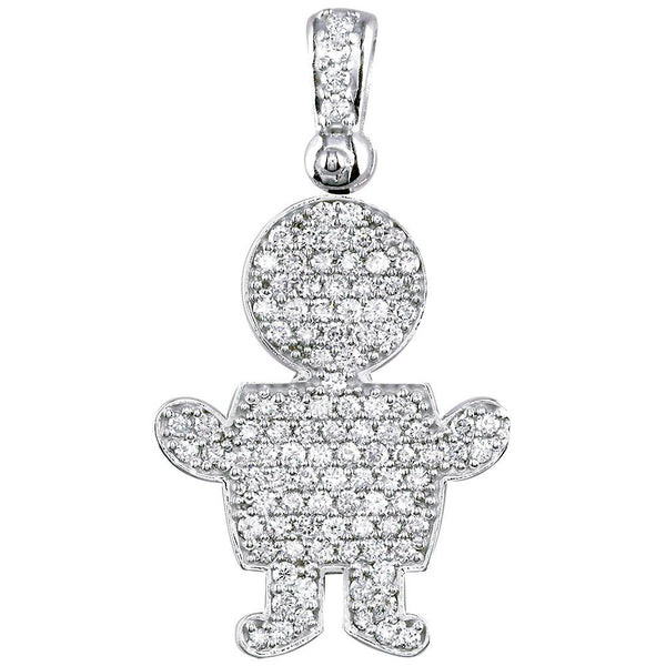 Jumbo Diamond Kids Sziro Boy Pendant for Mom, Grandma in 18k White Gold