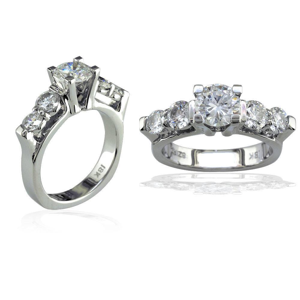 Round Diamond Engagement Ring Setting in 14K White Gold, 0.75CT Total Sides
