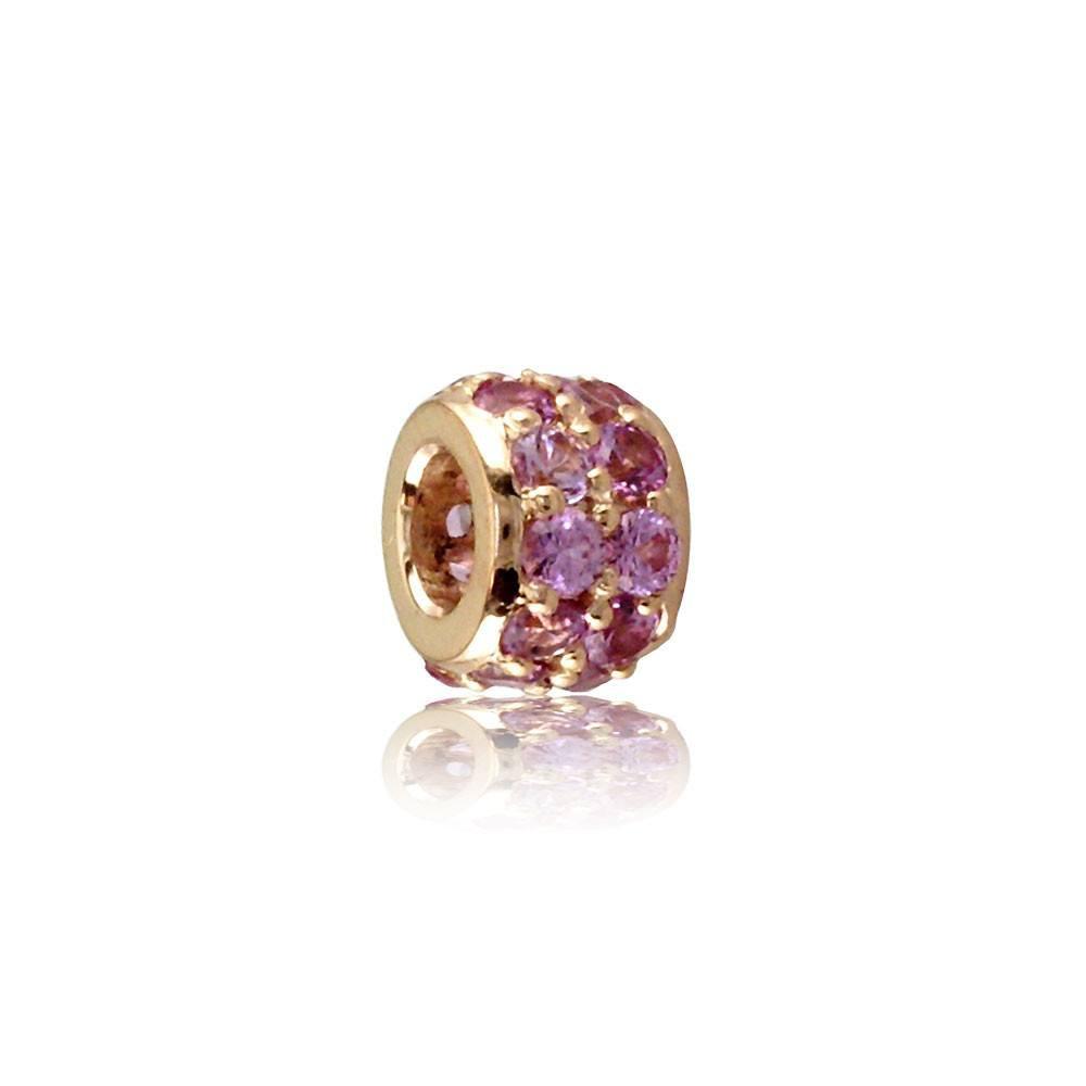 Wide 14K Pink (Rose) Gold and Pink Sapphire Spacer, Roundel