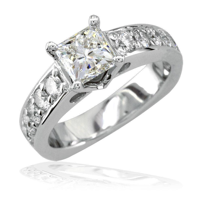 Princess Cut Diamond Engagement Ring with Diamond Sides and Diamond Wedding Band E/W-S3555P
