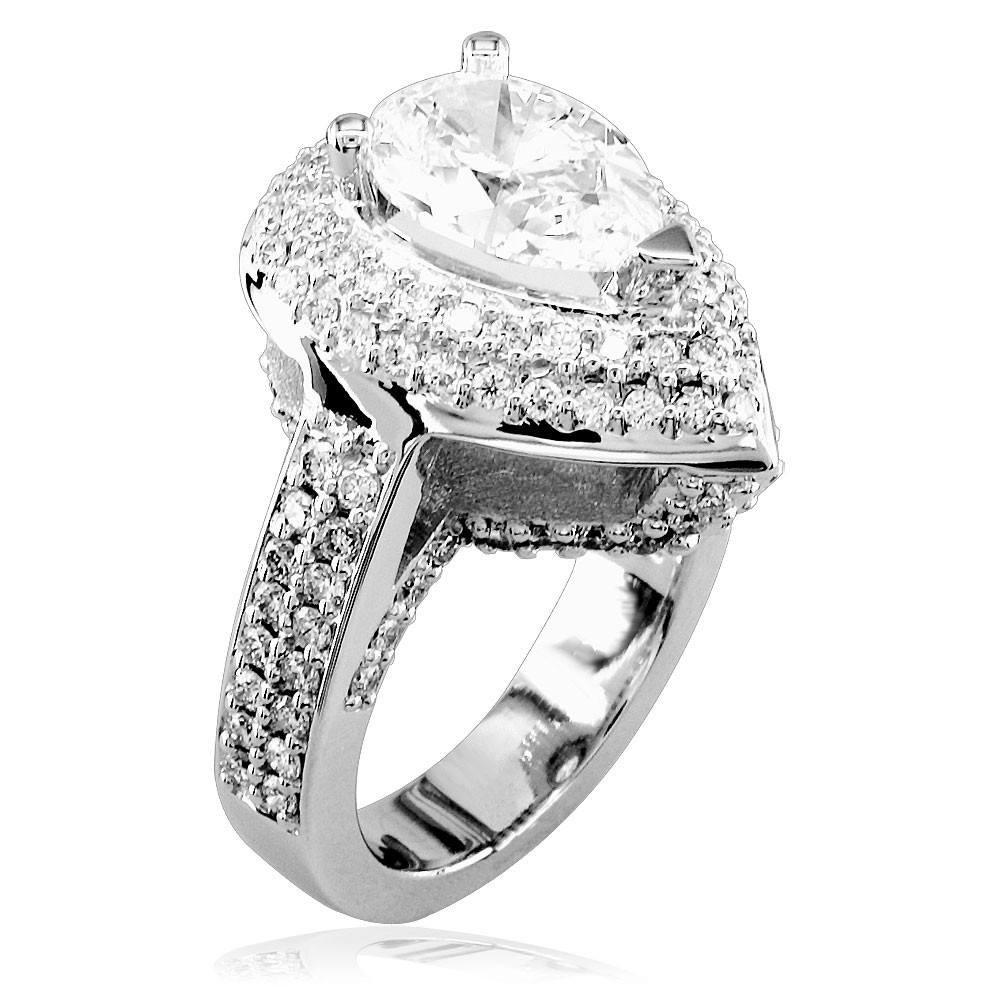 Pear Shape Diamond Engagement Ring Setting, 2.0CT Total Sides in 14K White Gold