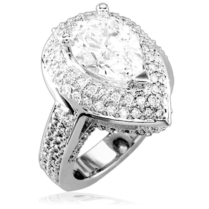 Pear Shape Diamond Engagement Ring Setting, 2.0CT Total Sides in 14K White Gold