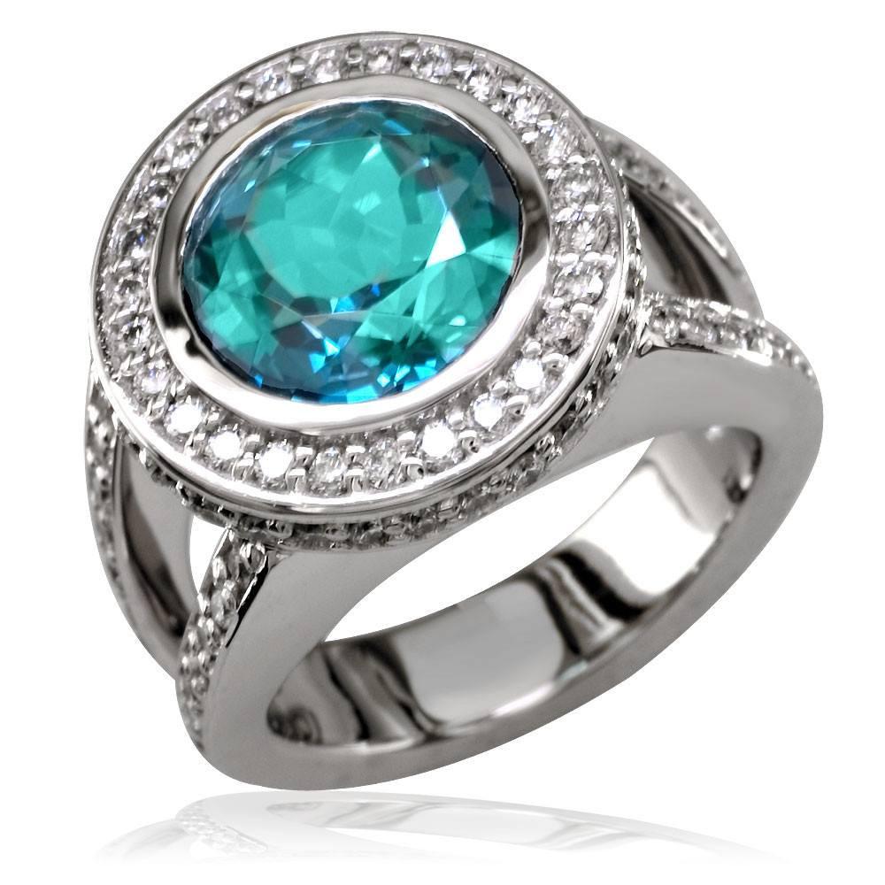 Blue Green Topaz and Diamond Ring in 18K