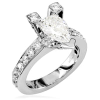 Pear Shape Diamond Engagement Ring Setting in 14K White Gold, 1.0CT Total Sides