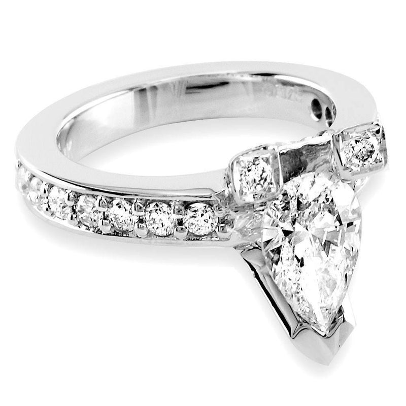 Pear Shape Diamond Engagement Ring Setting in 14K White Gold, 1.0CT Total Sides