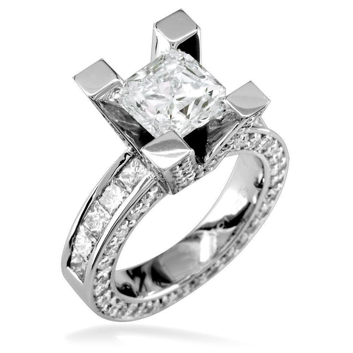 Radiant Cut Diamond Engagement Ring Setting in 14K White Gold, 2.8CT Total Sides