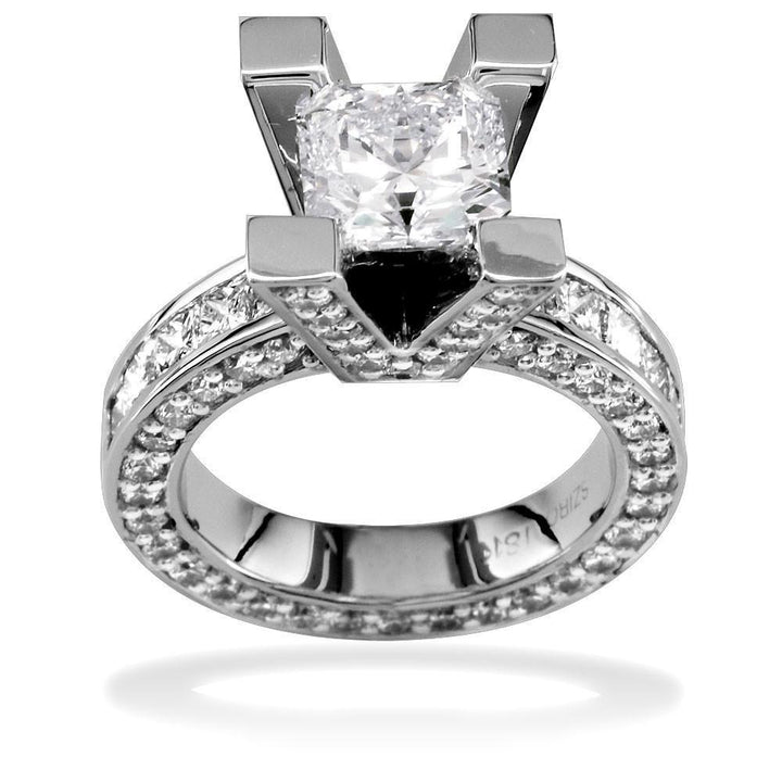 Radiant Cut Diamond Engagement Ring Setting in 14K White Gold, 2.8CT Total Sides