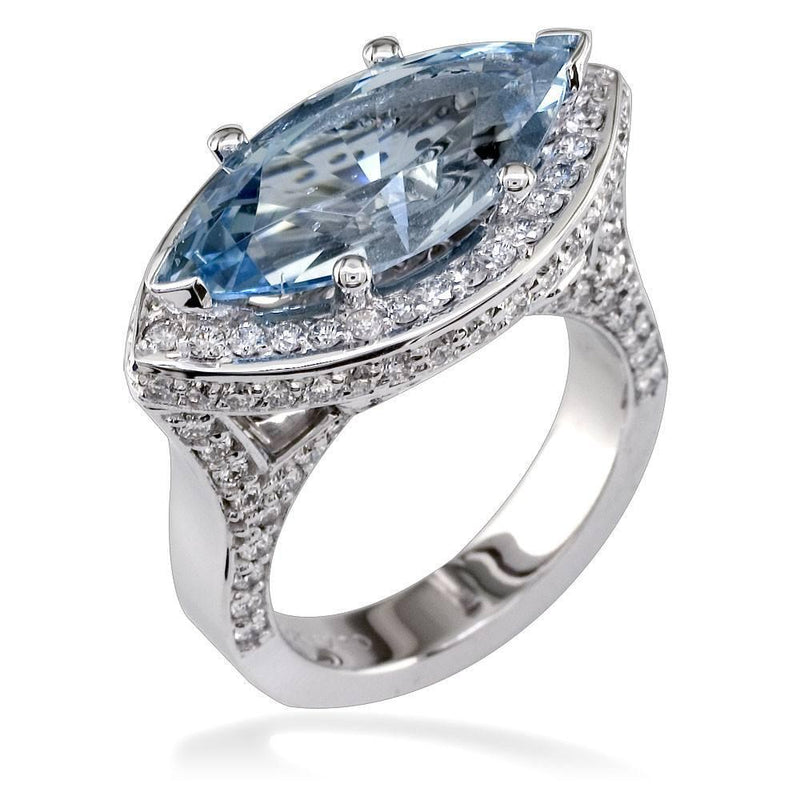 Marquise Shape Aquamarine and Diamond Ring