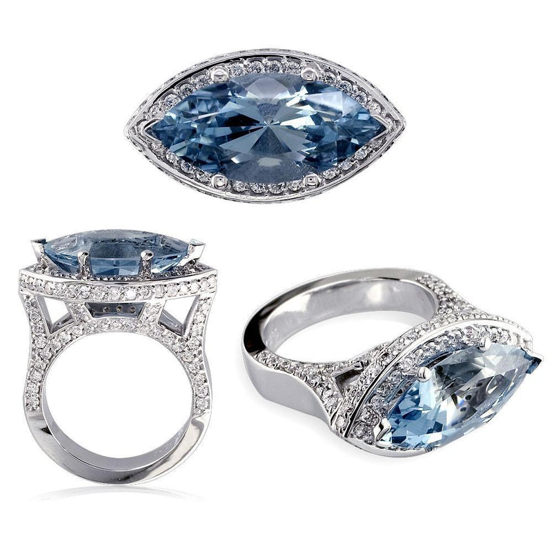 Marquise Shape Aquamarine and Diamond Ring