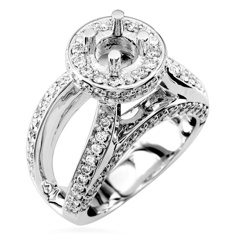 Diamond Halo Engagement Ring with Open Sides, 1.15CT in 18k White Gold