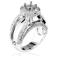 Diamond Halo Engagement Ring with Open Sides, 1.15CT in 18k White Gold