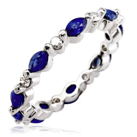Marquise Shape Sapphire and Diamond Eternity Band in 14K White Gold