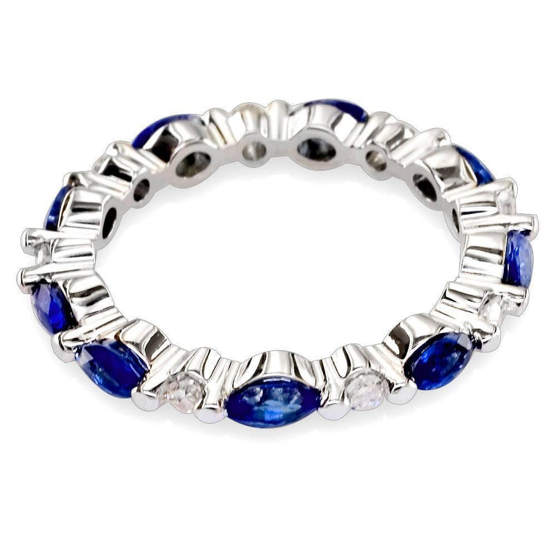 Marquise Shape Sapphire and Diamond Eternity Band in 14K White Gold