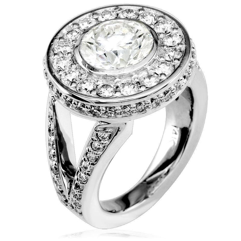 Round Diamond Center Stone Ring with Diamond Bezel and Split Sides E/W-Z3620