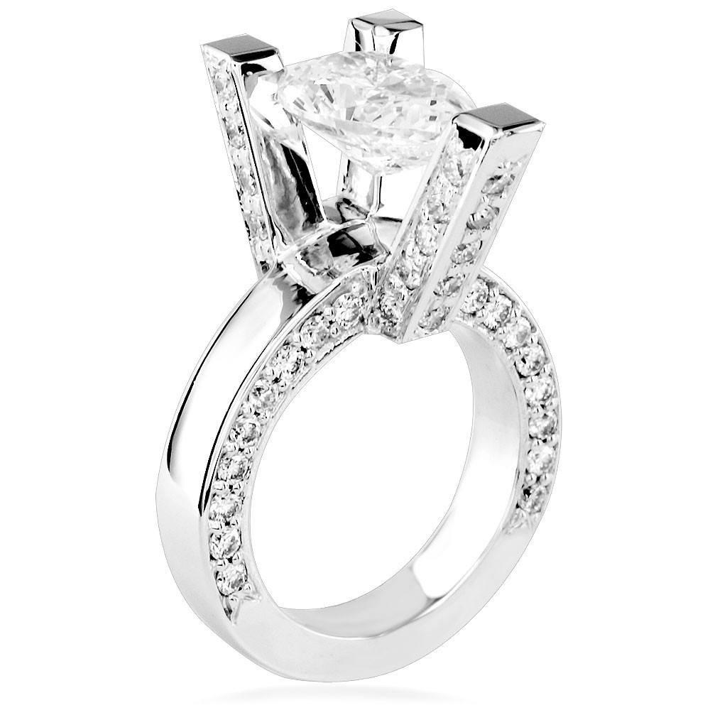 Pear Shape Diamond Engagement Ring Setting in 14K White Gold, 2.0CT Total Sides